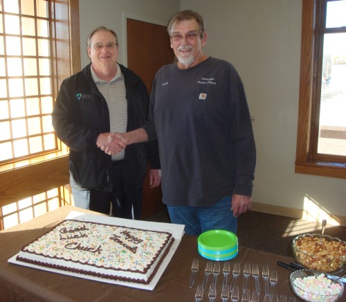 Wamego City Manager Merl Page thanks Chuck for his dedicated service